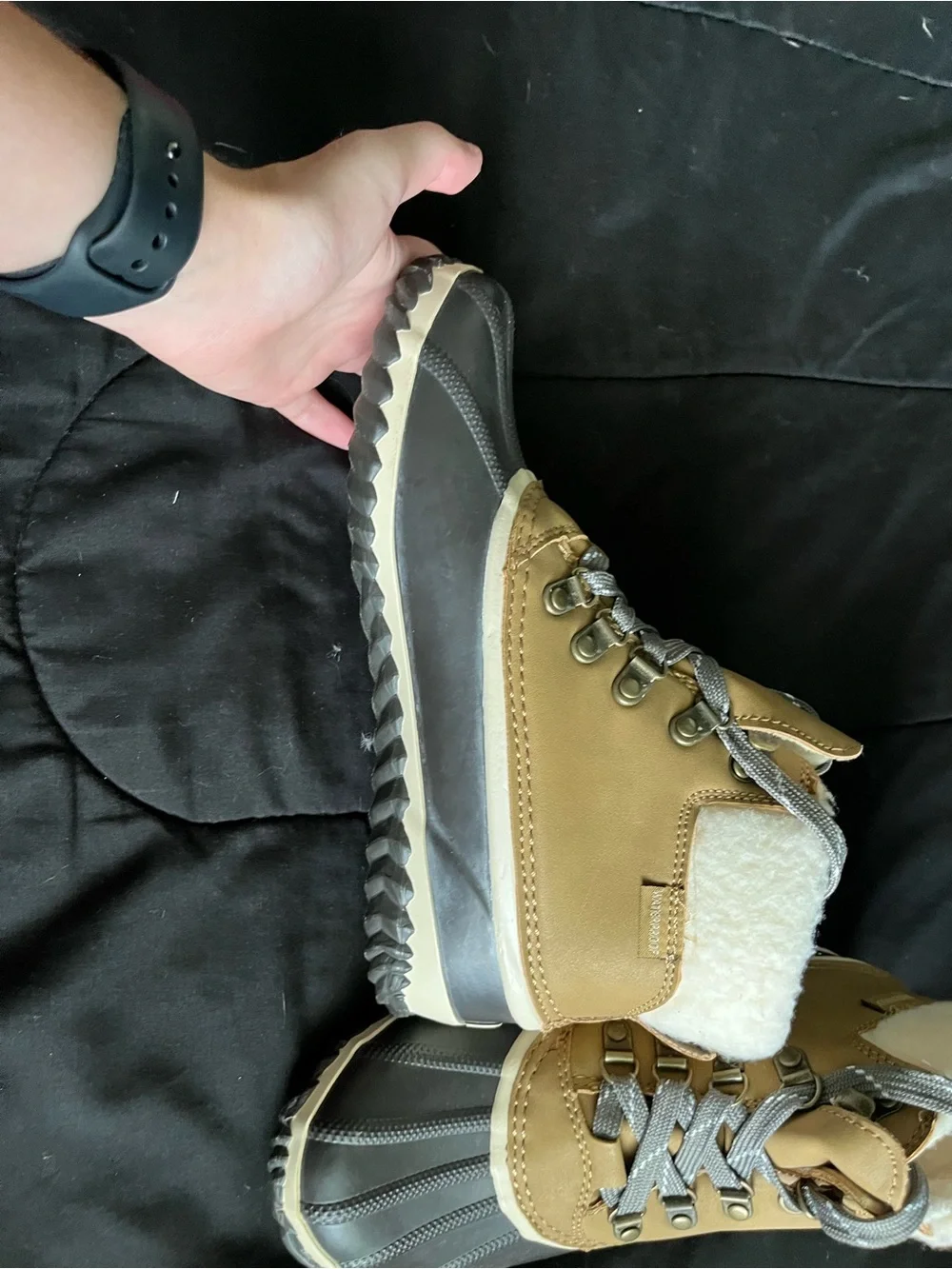 Tan and Gray Waterproof Winter Duck Boots